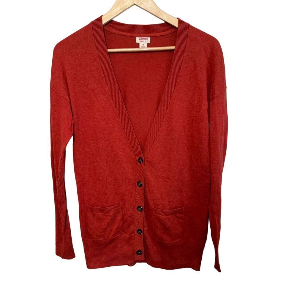 Mossimo Supply Co Rust Orange Cardigan Sweater V-Neck Long Sleeve M